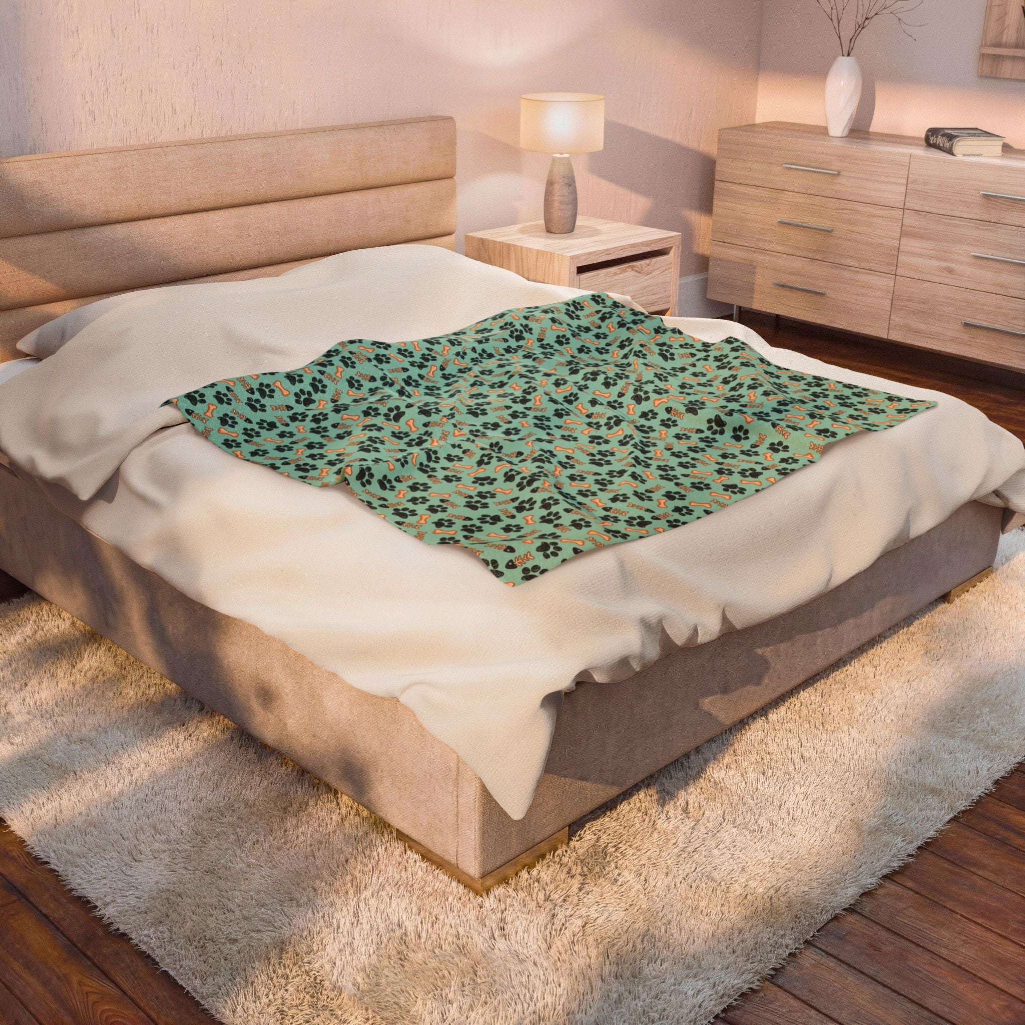 Paw Print Velveteen Plush Blanket