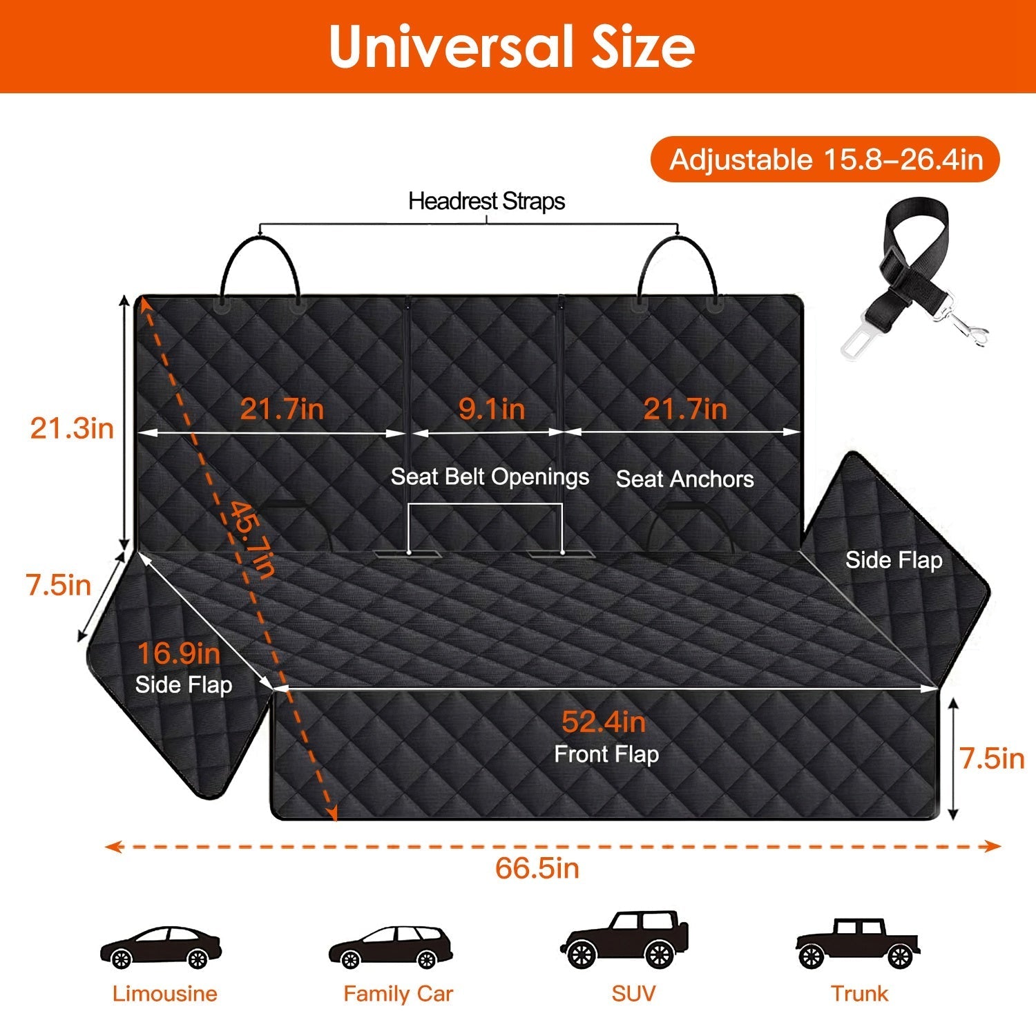 Dog Rear Car Seat Protector with Seat Belt