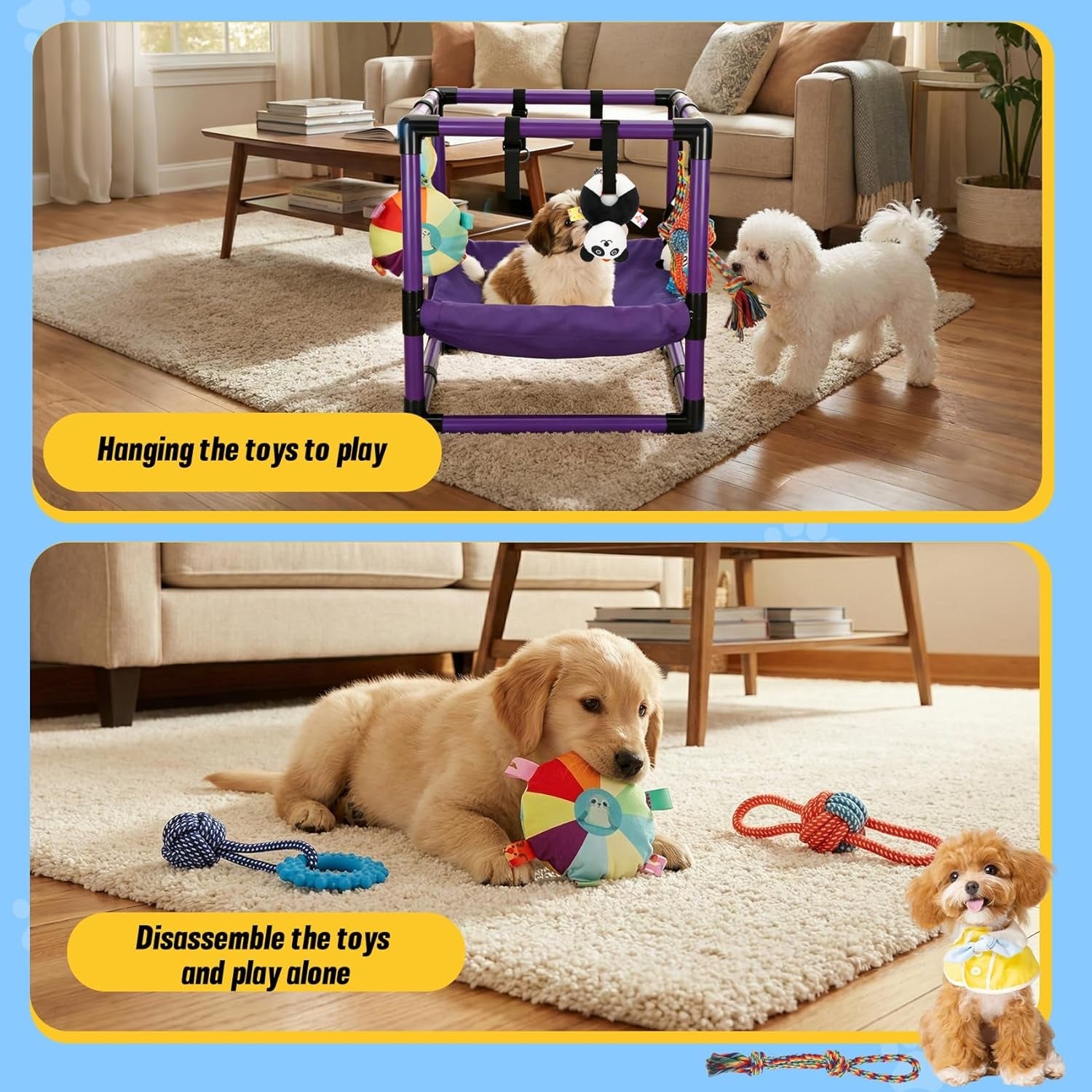 Indoor Puppy Play Gym with Hammock 8 Toys