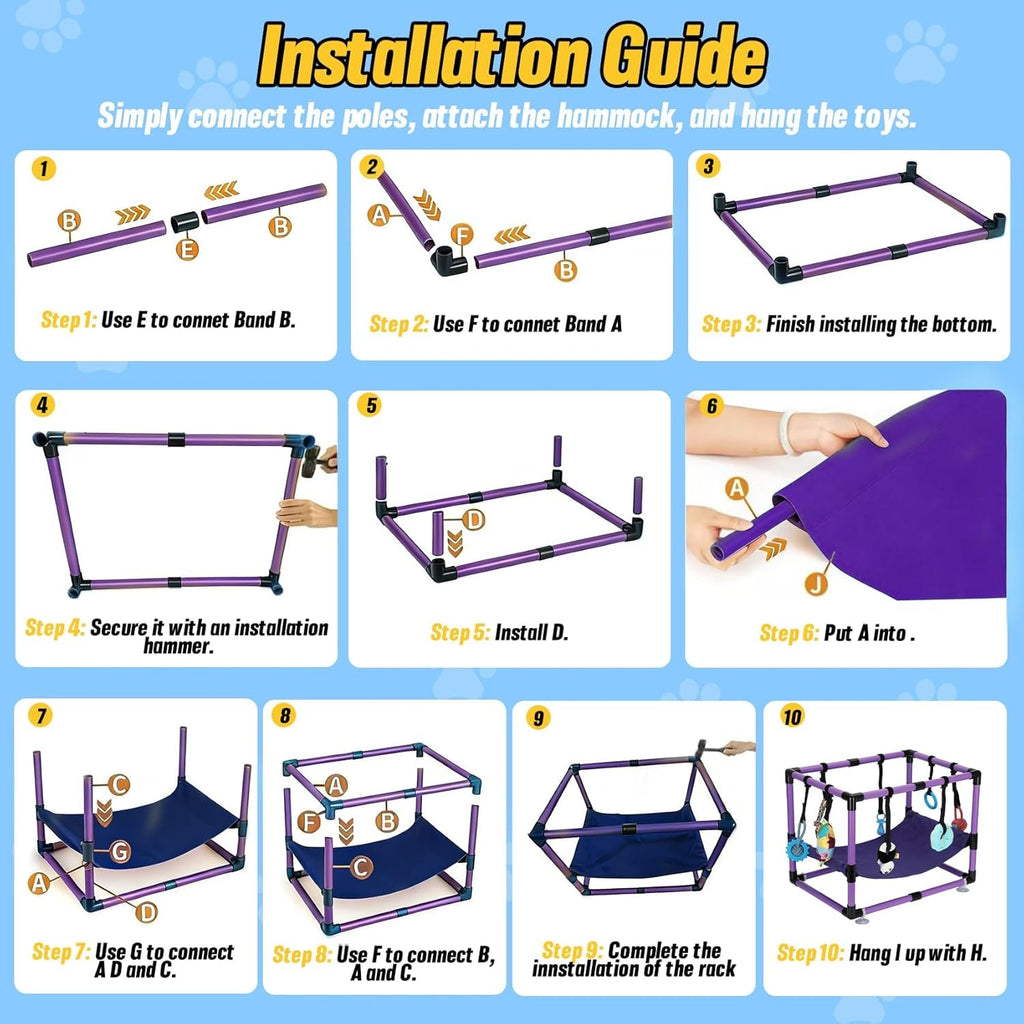 Indoor Puppy Play Gym with Hammock 8 Toys