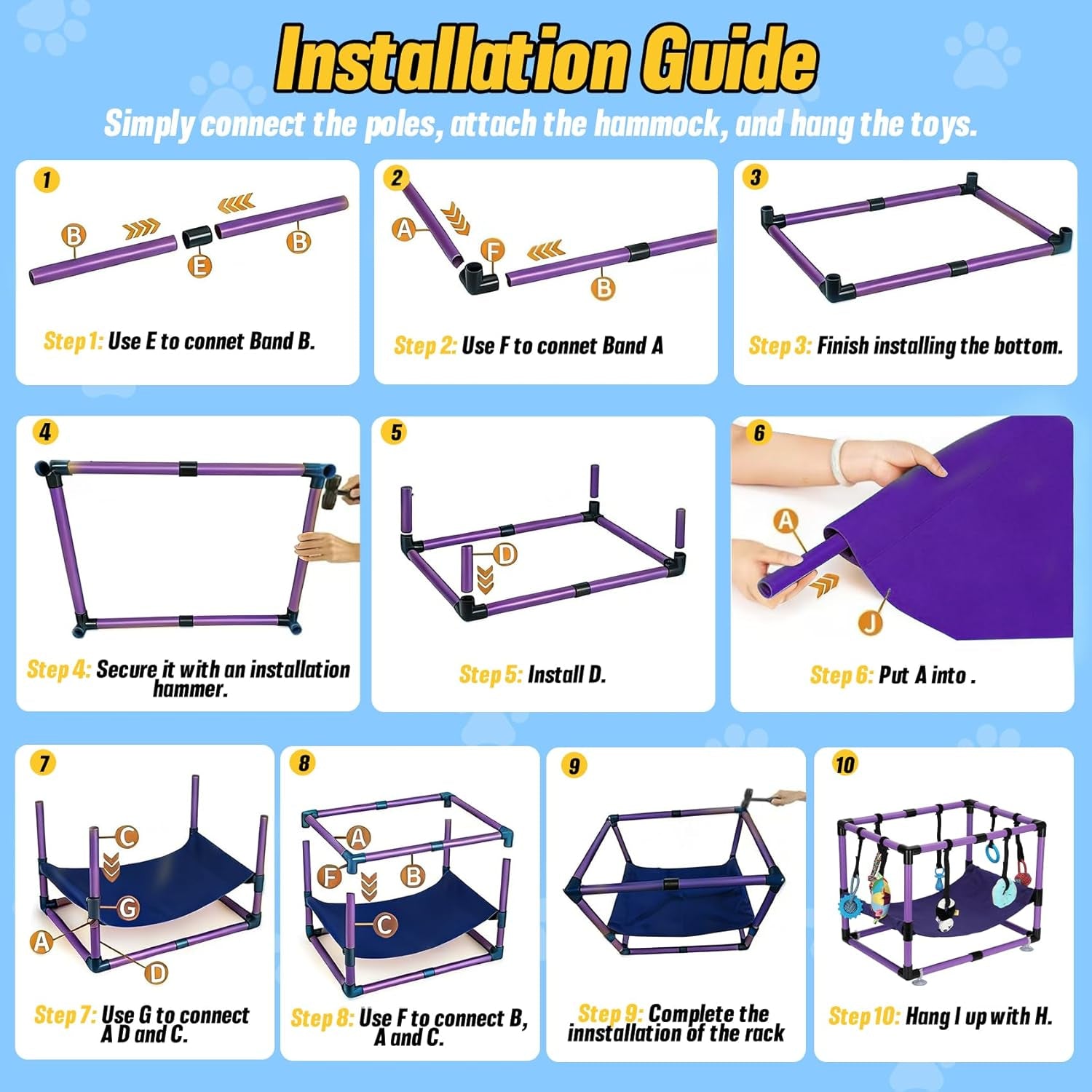 Indoor Puppy Play Gym with Hammock 8 Toys