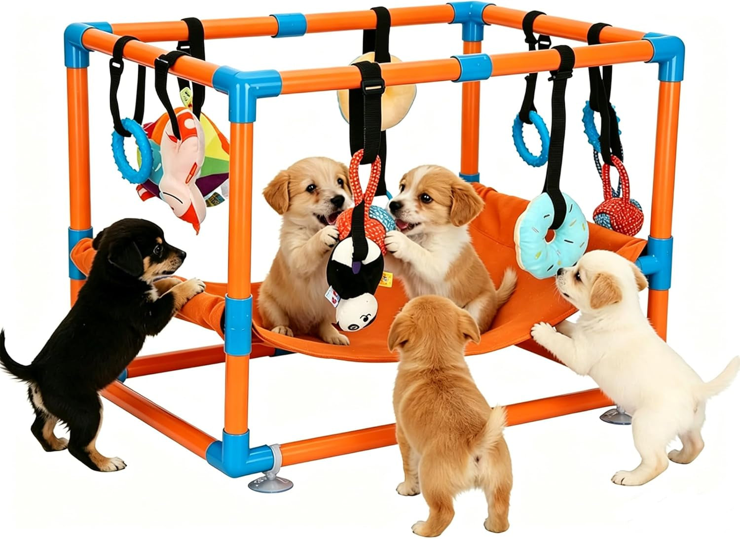 Indoor Puppy Play Gym with Hammock 8 Toys