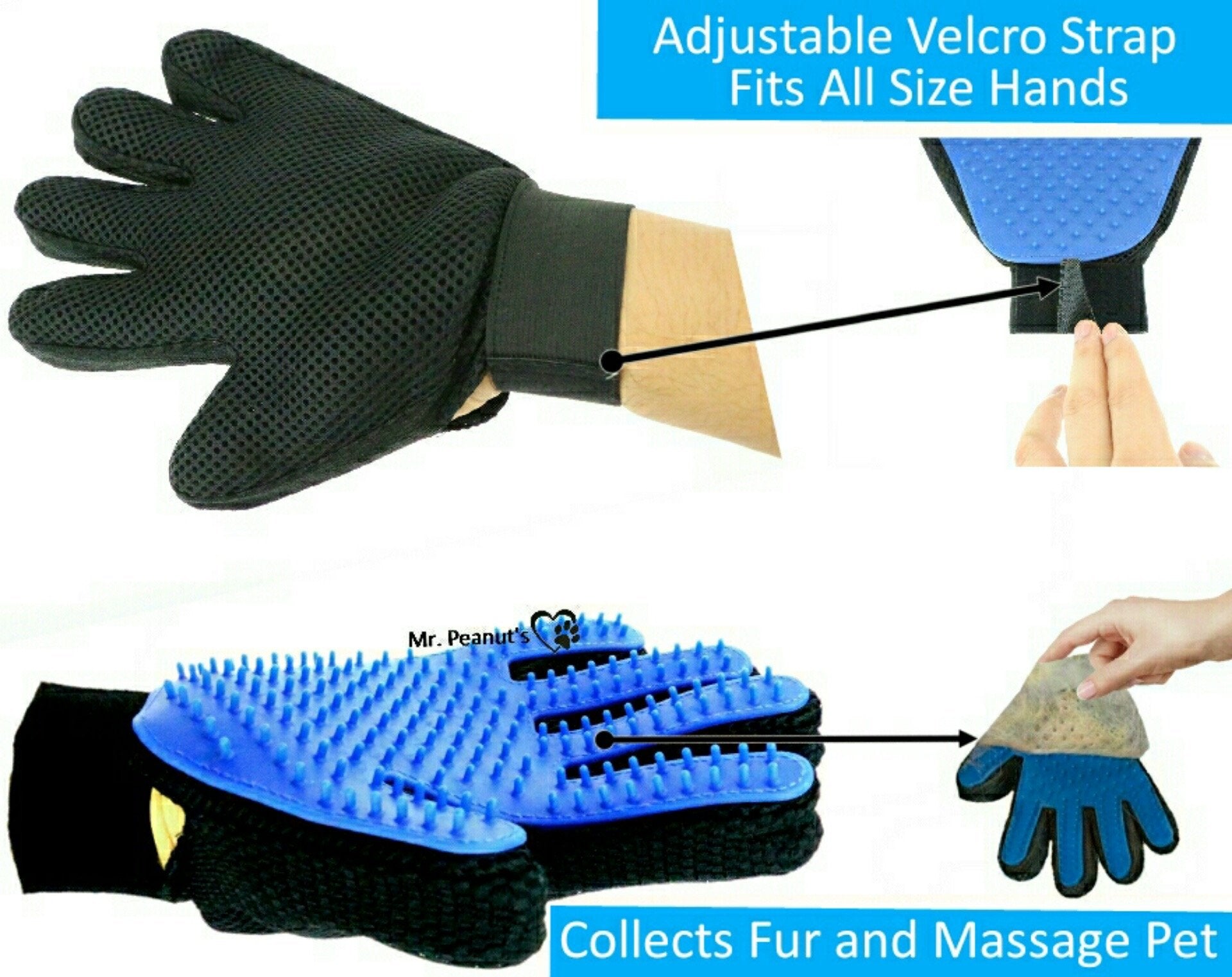 Mr. Peanut's 2 Pak HanD 259 Pet Grooming Gloves