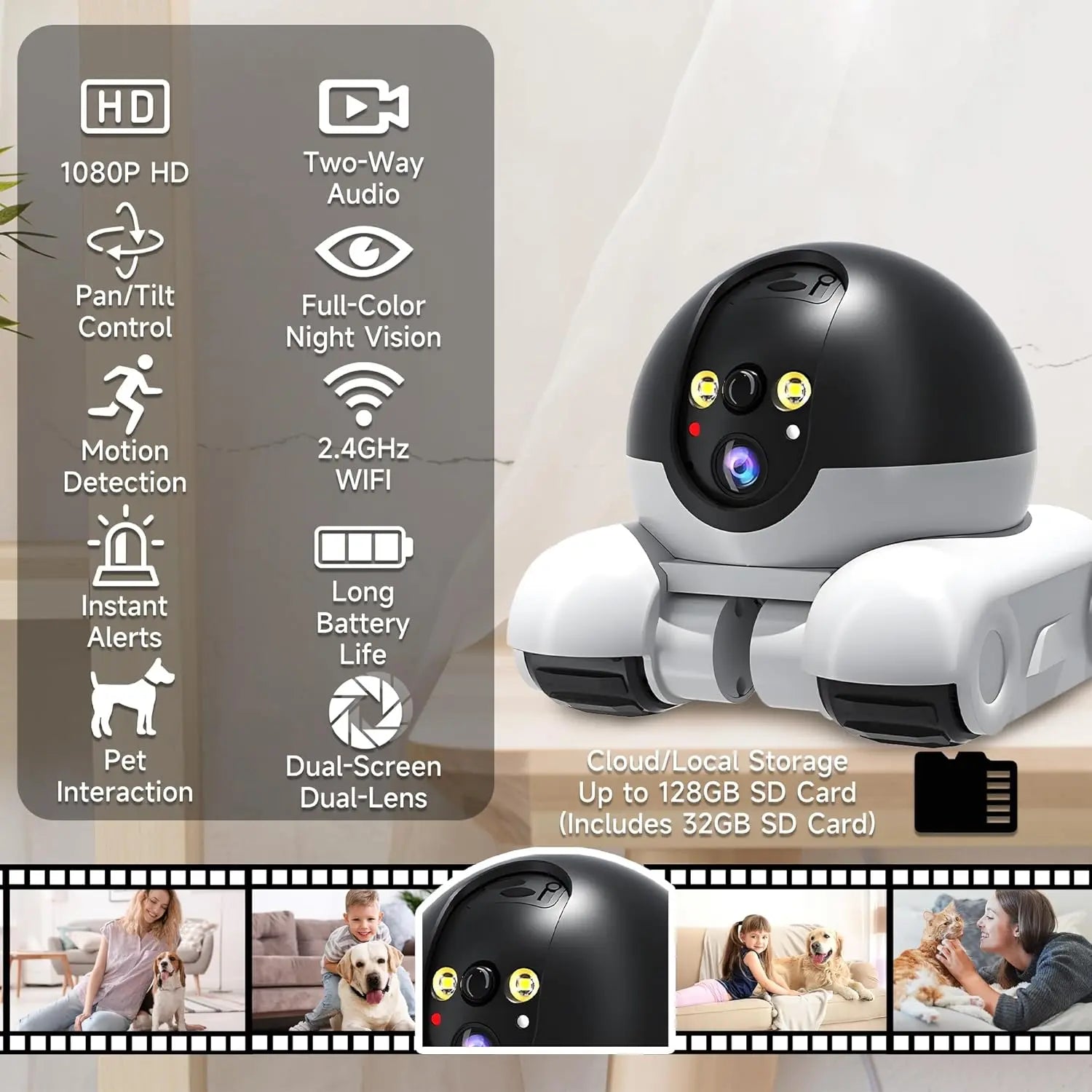 WiFi Robot 1080P Pet Camera with App for Dogs