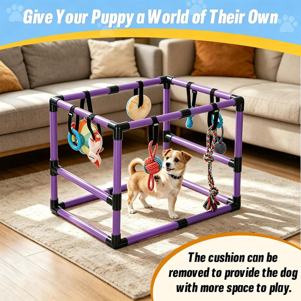 Indoor Puppy Play Gym with Hammock 8 Toys