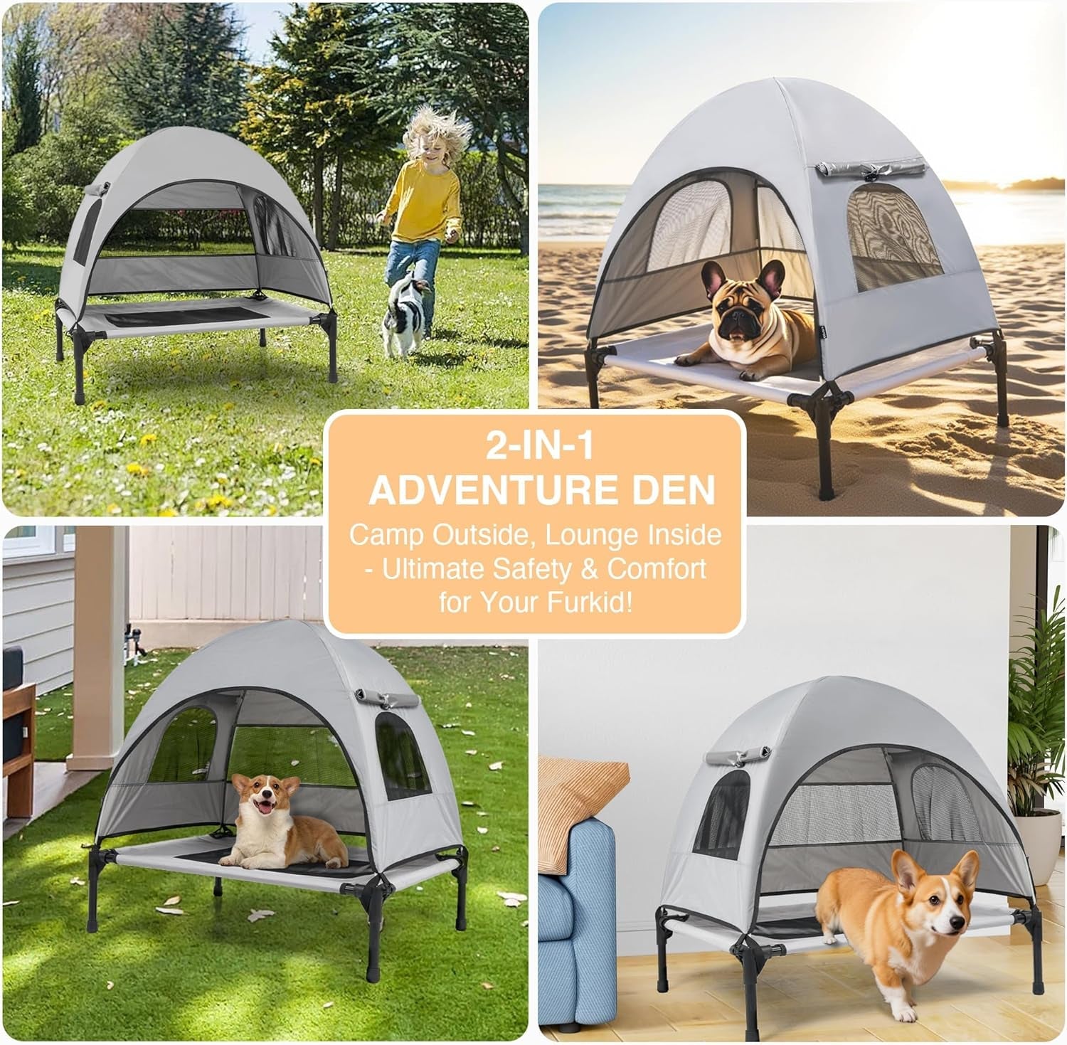Elevated Outdoor Dog Bed, Cot and Camping Tent