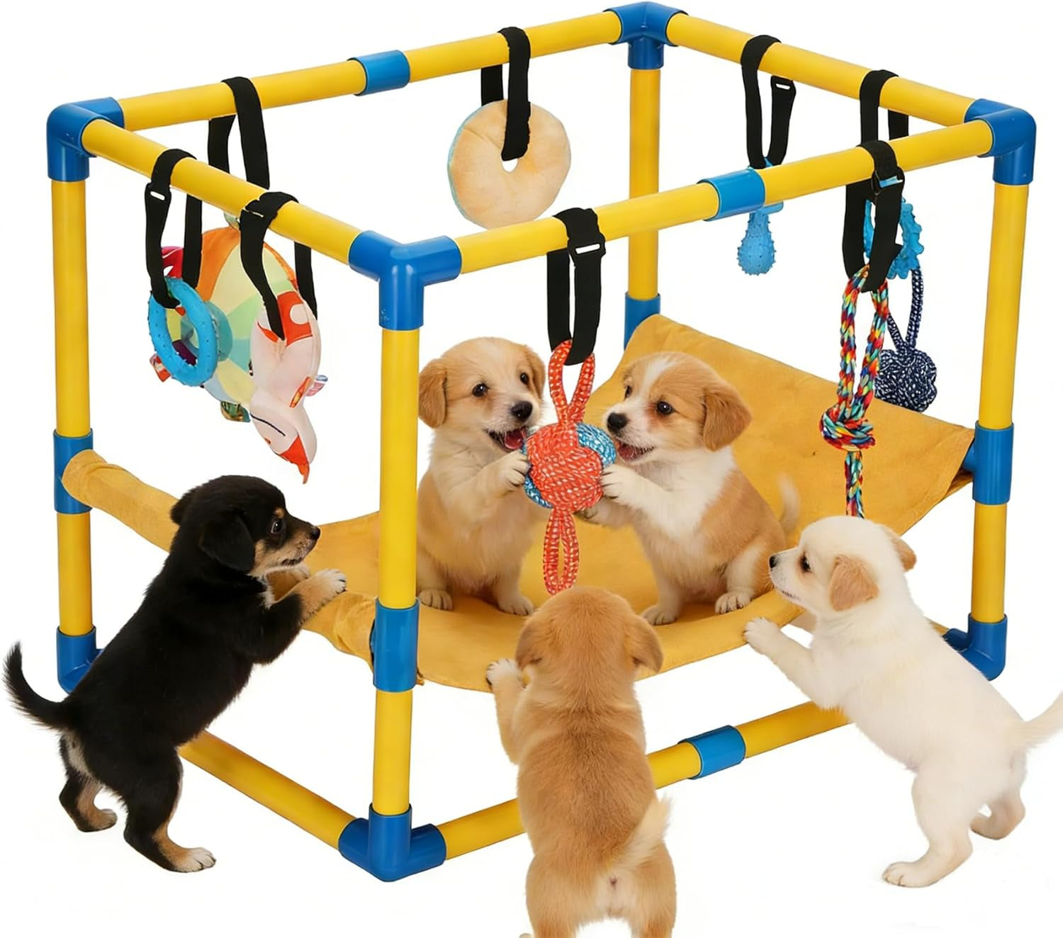 Indoor Puppy Play Gym with Hammock 8 Toys