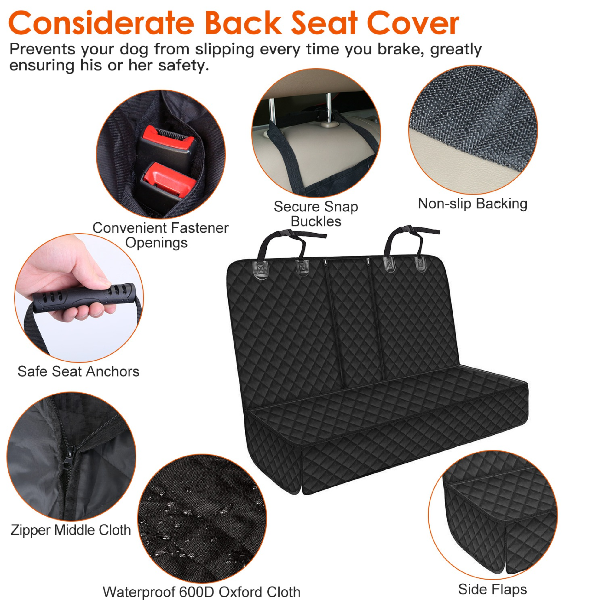 Dog Rear Car Seat Protector with Seat Belt